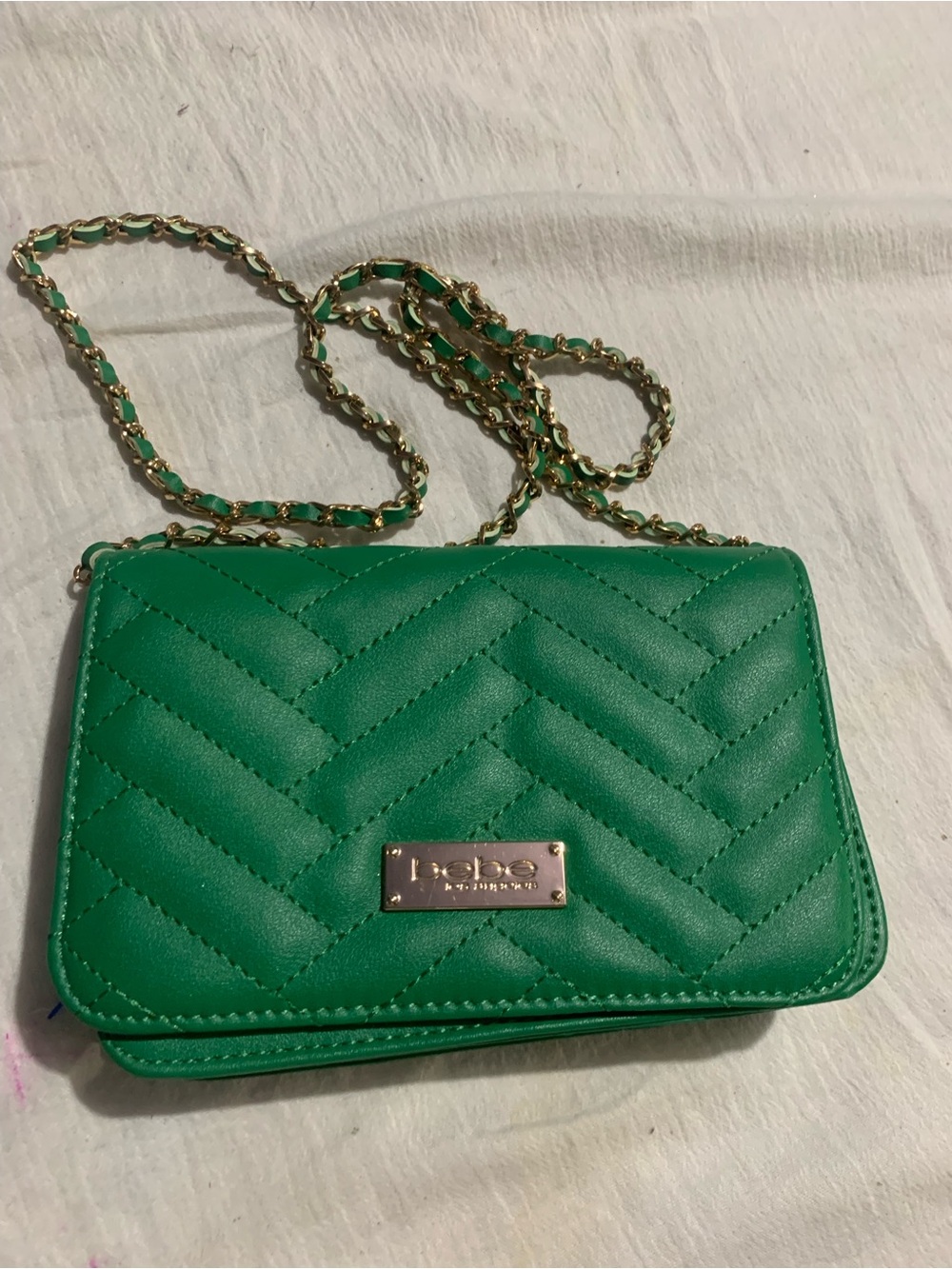 bebe Emerald Quilted Chain Crossbody Bag